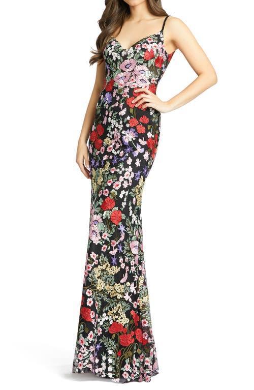 Womens Floral Embroidery Lace Column Gown Product Image