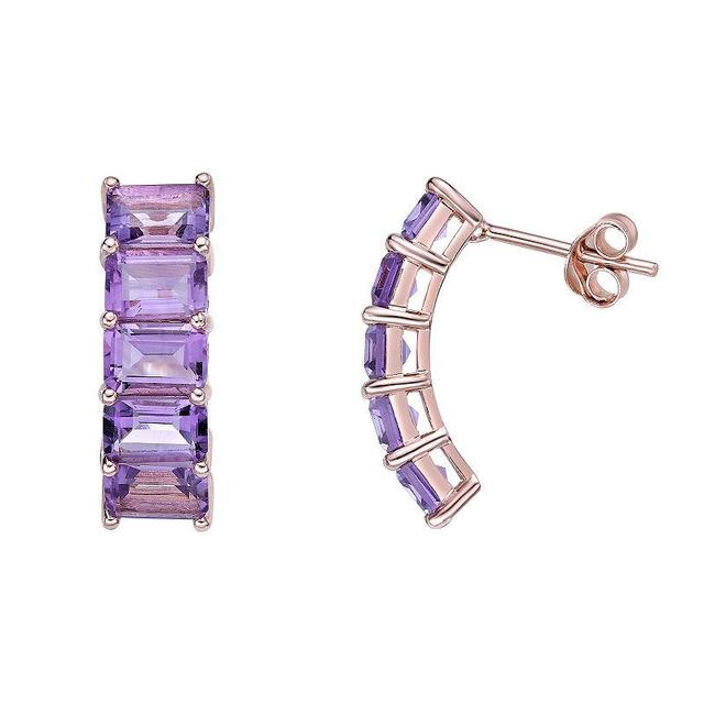 Gemminded 18k Rose Gold Over Silver Amethyst Curved Drop Earrings, Womens, Purple Product Image