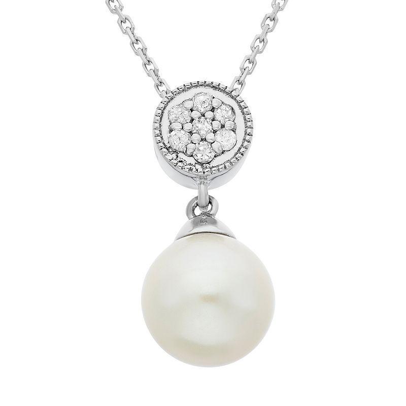 Freshwater Cultured Pearl and Diamond Accent Sterling Silver Pendant Necklace, Womens White Product Image