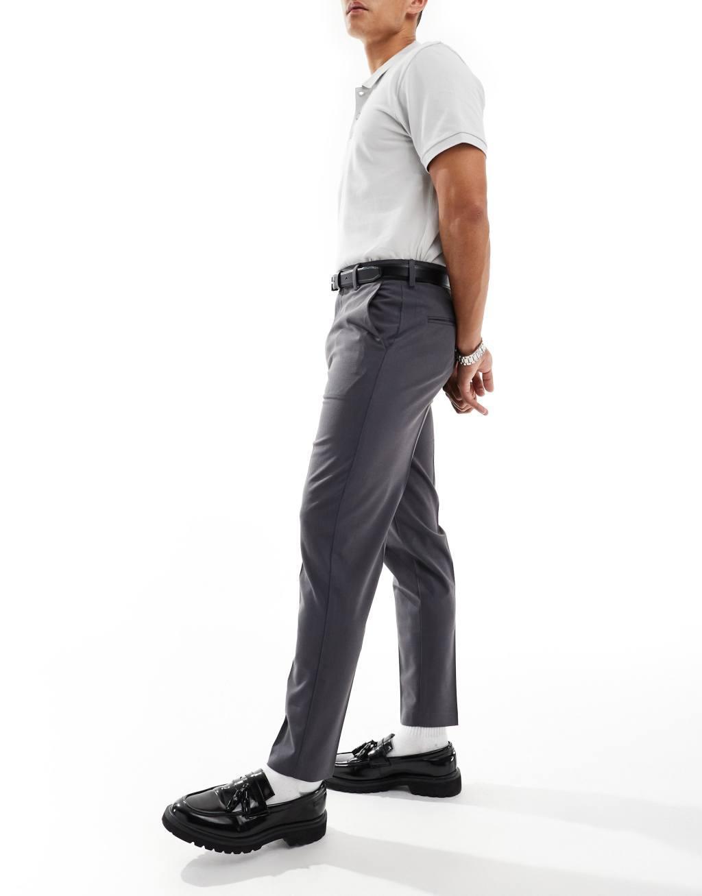 ASOS DESIGN tapered smart trousers in charcoal Product Image