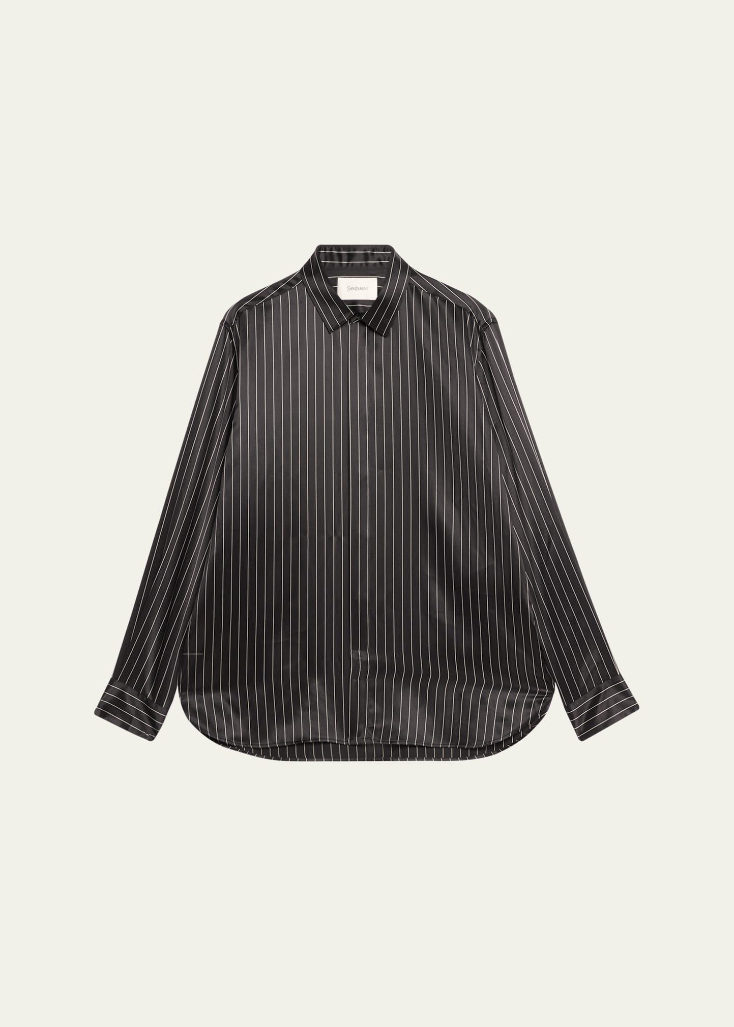 Mens Striped Silk Dress Shirt Product Image