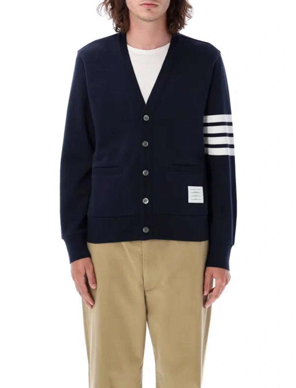 THOM BROWNE V-neck Cardigan In Classic Loop In Navy Product Image