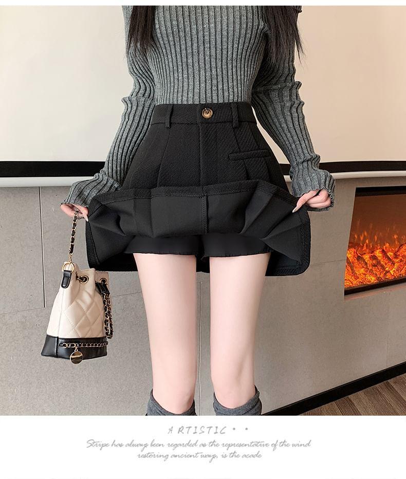 High Rise Plain Pleated A-Line Mini Skirt Product Image