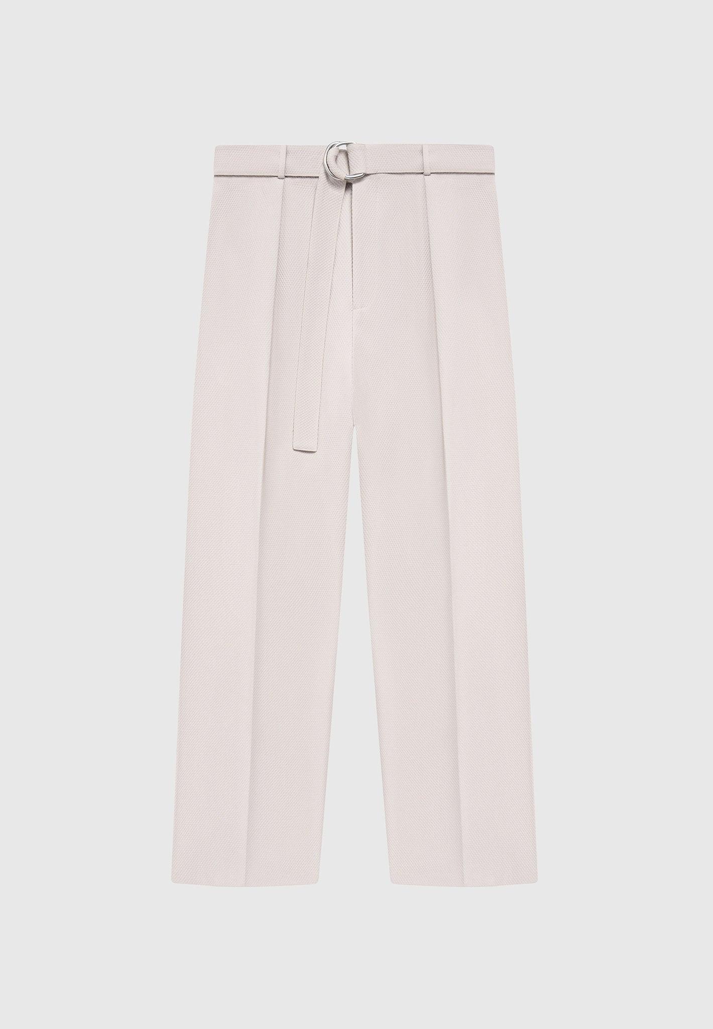 Relaxed Fit Textured Belted Tailored Trousers - Stone Male Product Image