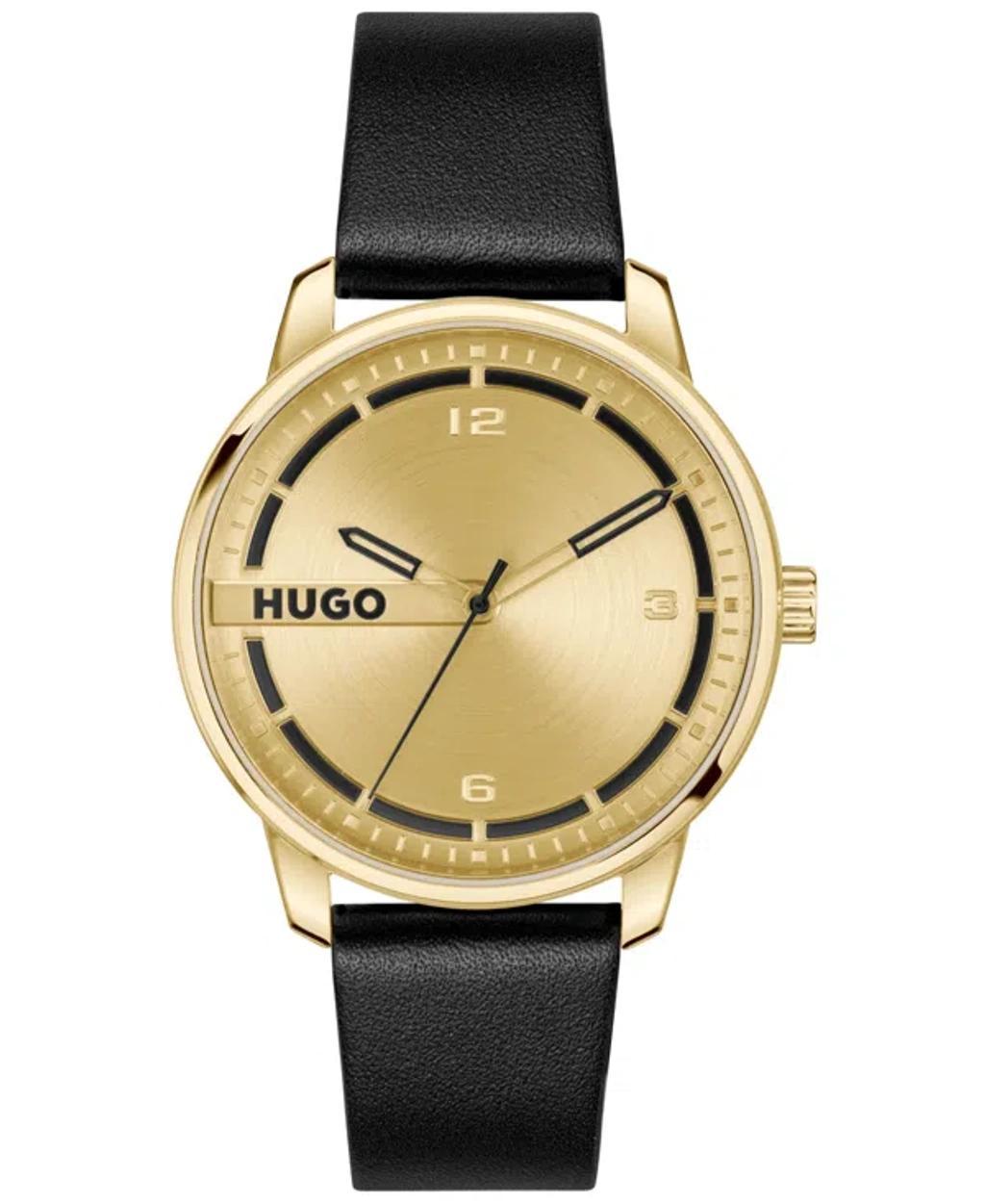 Hugo Boss Mens Stamp Quartz Basic Black Leather Watch 42mm - Black Product Image