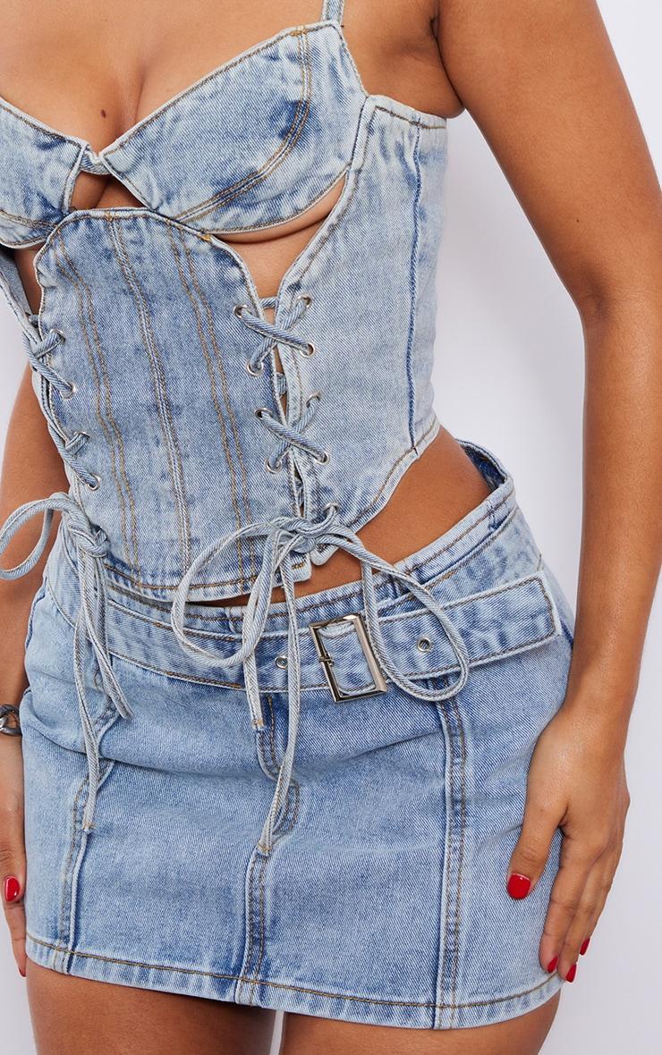 Petite Light Blue Wash Denim Buckle Detail Mini Skirt Product Image