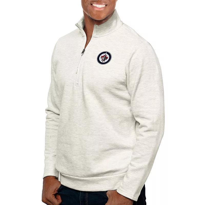 Mens Antigua Oatmeal Winnipeg Jets Gambit Quarter-Zip Pullover Top product image