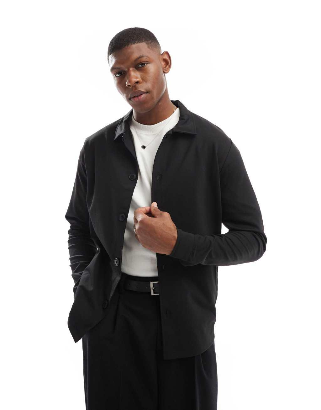 Jack & Jones Premium slim jersey jacket in black  Product Image