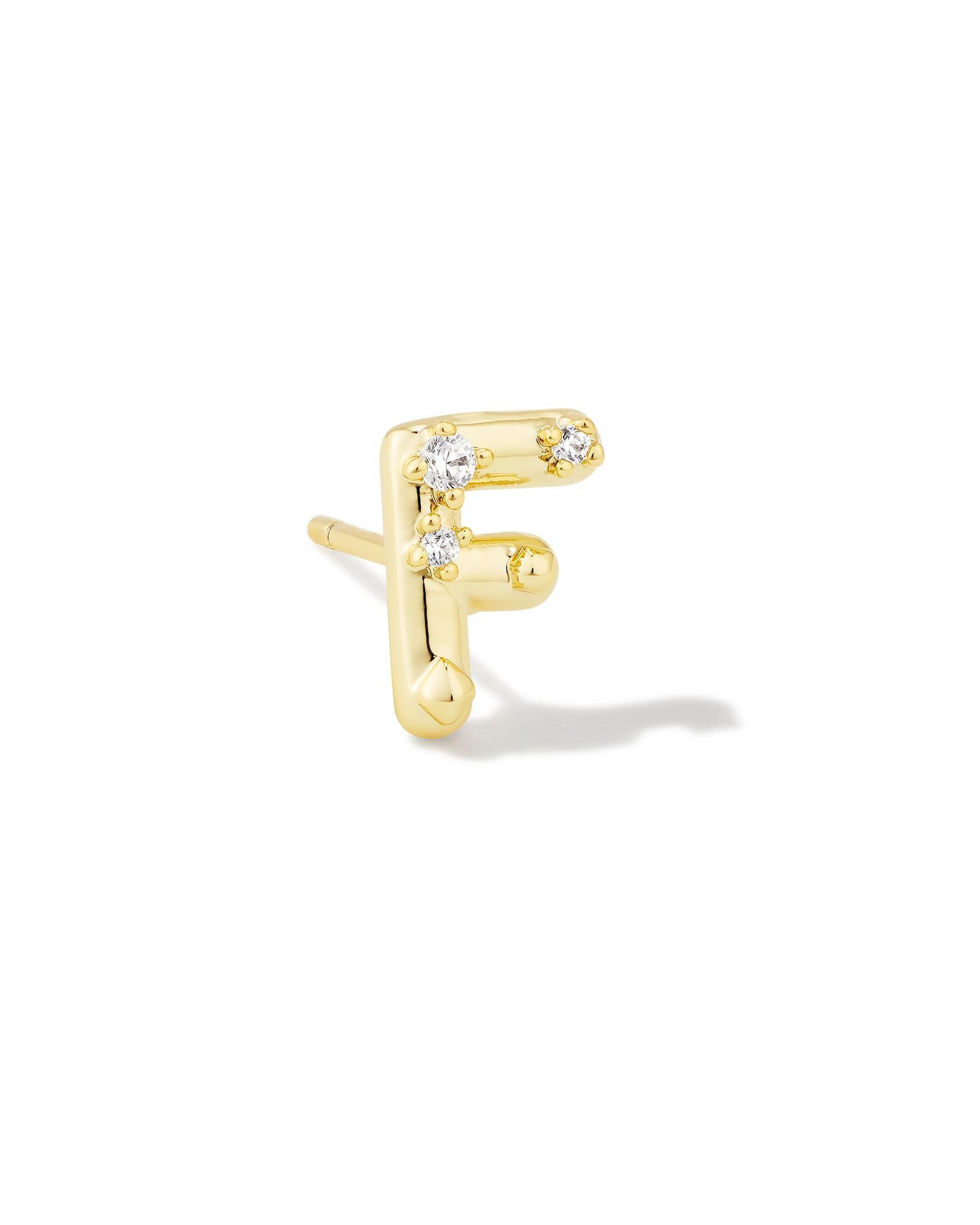 Crystal Letter Q Gold Single Stud Earring in White Crystal Product Image