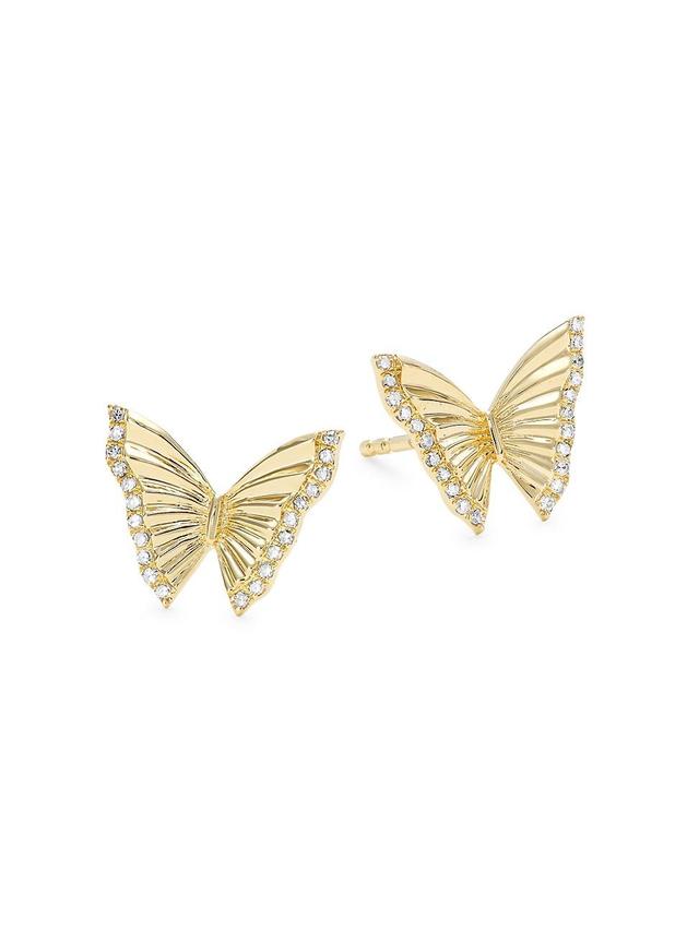 Womens Striped Butterfly 14K Yellow Gold & 0.10 TCW Diamonds Earrings Product Image