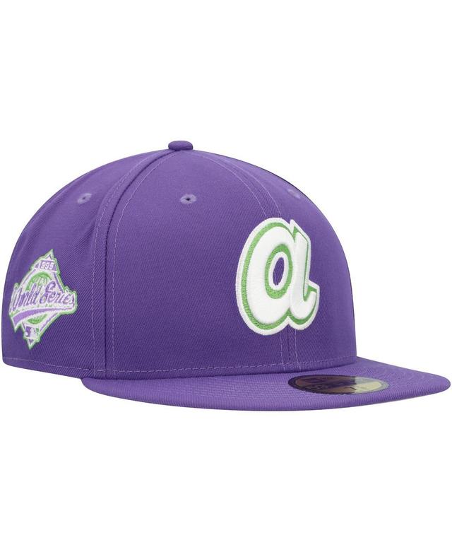 Mens New Era Purple Atlanta Braves Lime Side Patch 59FIFTY Fitted Hat Product Image