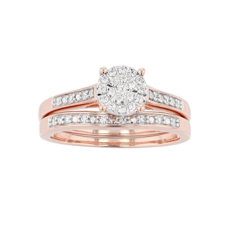 Sterling Silver 1/5 Carat T.W. Diamond Engagement Ring Set, Womens Pink Tone Product Image