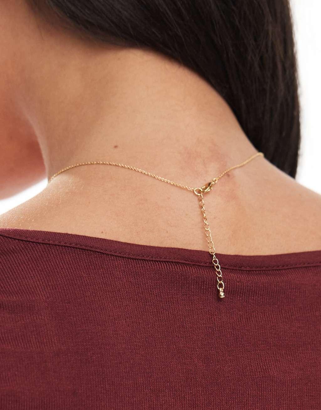 ASOS DESIGN 14k gold plated necklace with cubic zirconia charm with gift bag Product Image