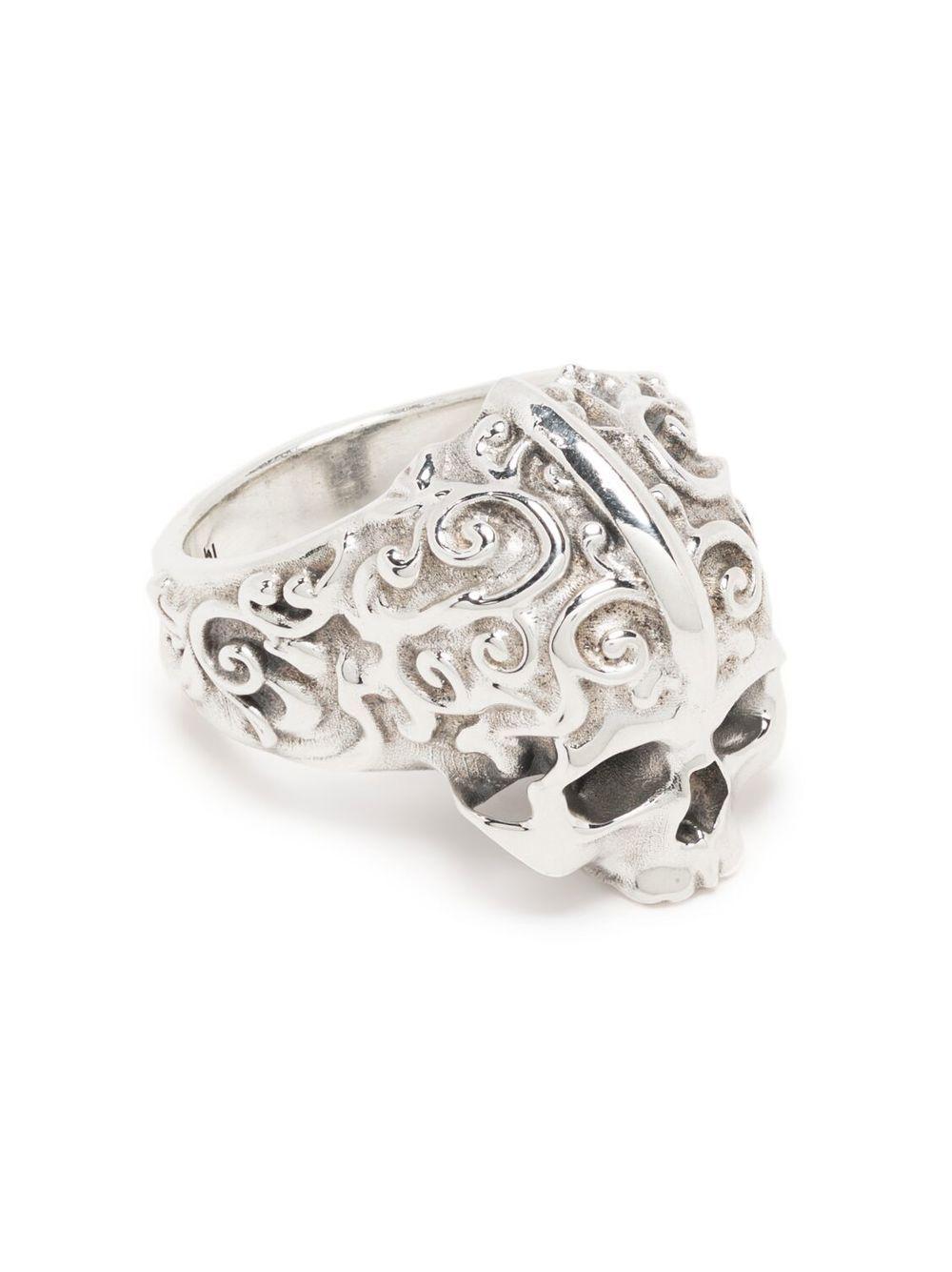 EMANUELE BICOCCHI Breiter Ring Mit Totenkopf In Silver Product Image