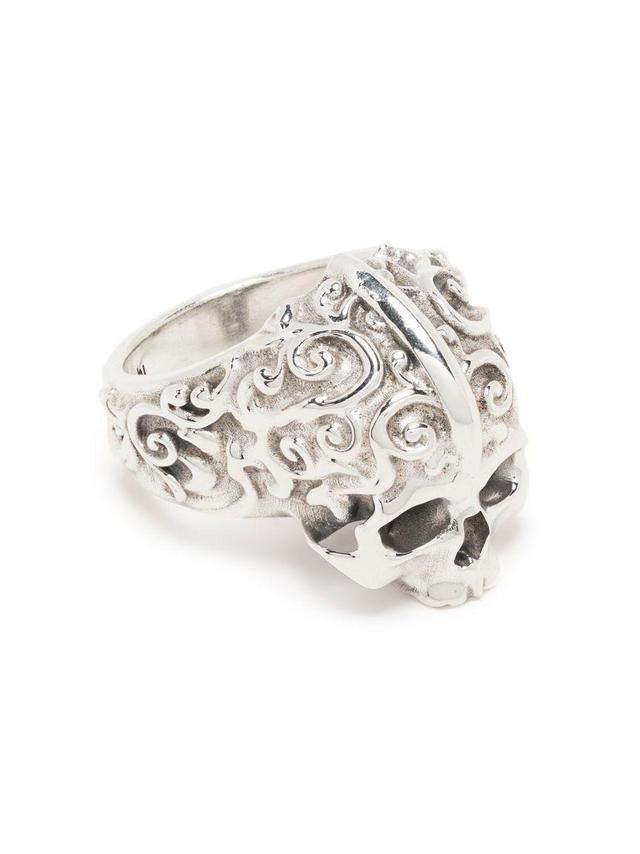 EMANUELE BICOCCHI Breiter Ring Mit Totenkopf In Silver Product Image