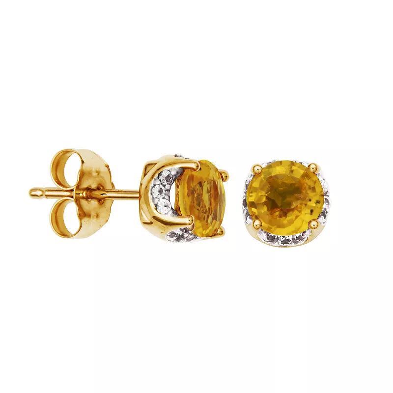 10k Gold Sapphire and White Sapphire Stud Earrings, Womens, Yellow Blue Product Image