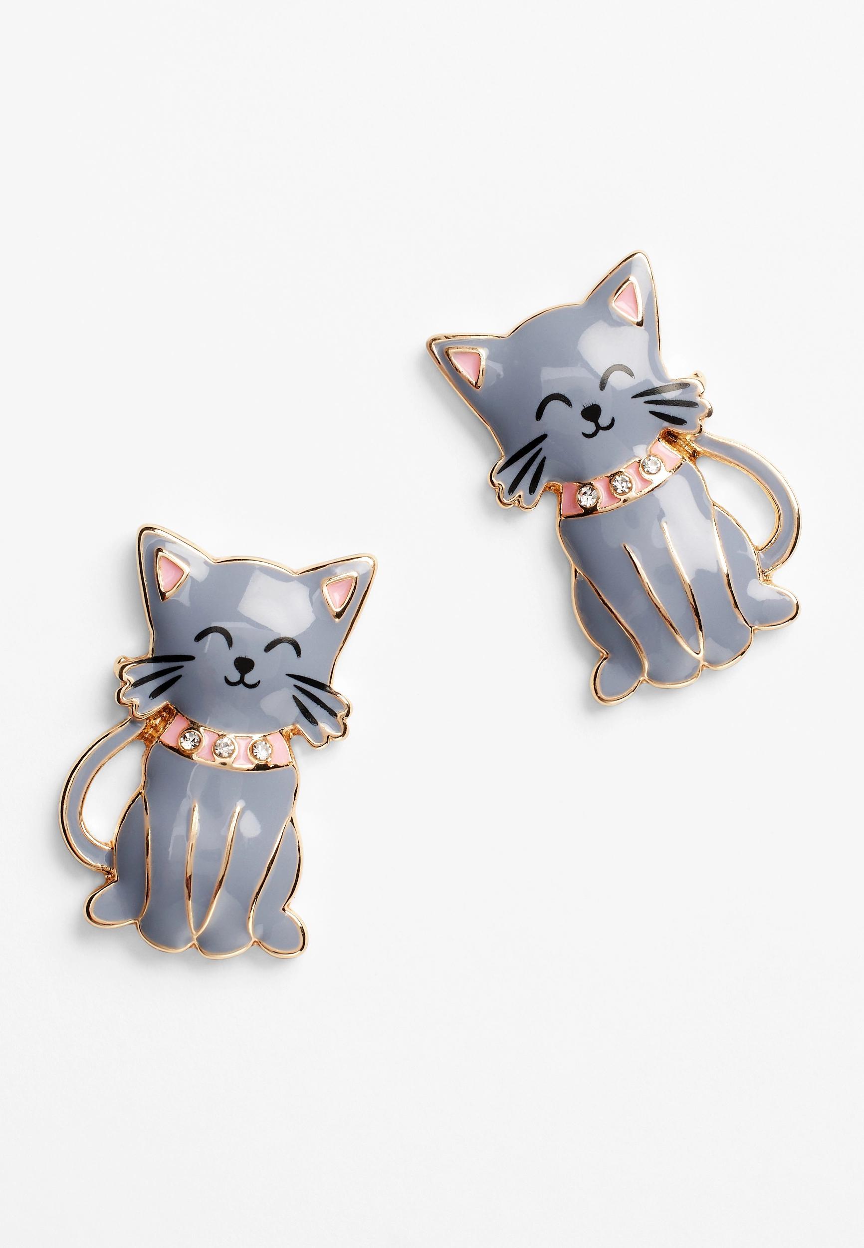 Gray Cat Drop Earrings Product Image