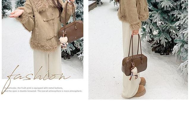 Collared Plain Faux Shearling Button Jacket Product Image