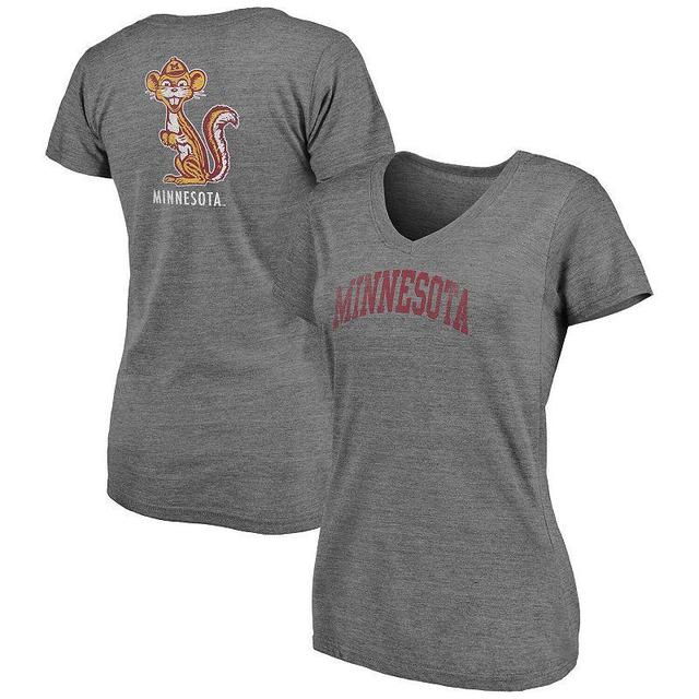 Womens Fanatics Branded Heathered Gray Minnesota Golden Gophers Slab Serif 2-Hit V-Neck Tri-Blend T-Shirt Product Image