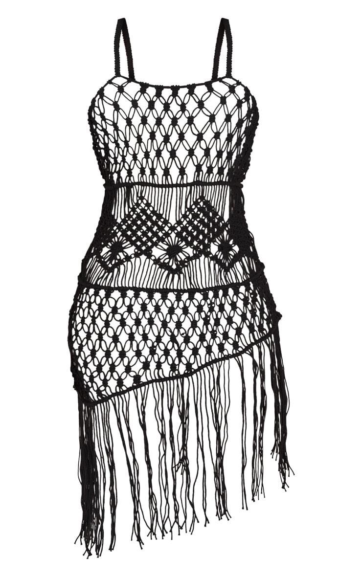 Black Macrame Tassel Asymmetric Beach Dress Product Image