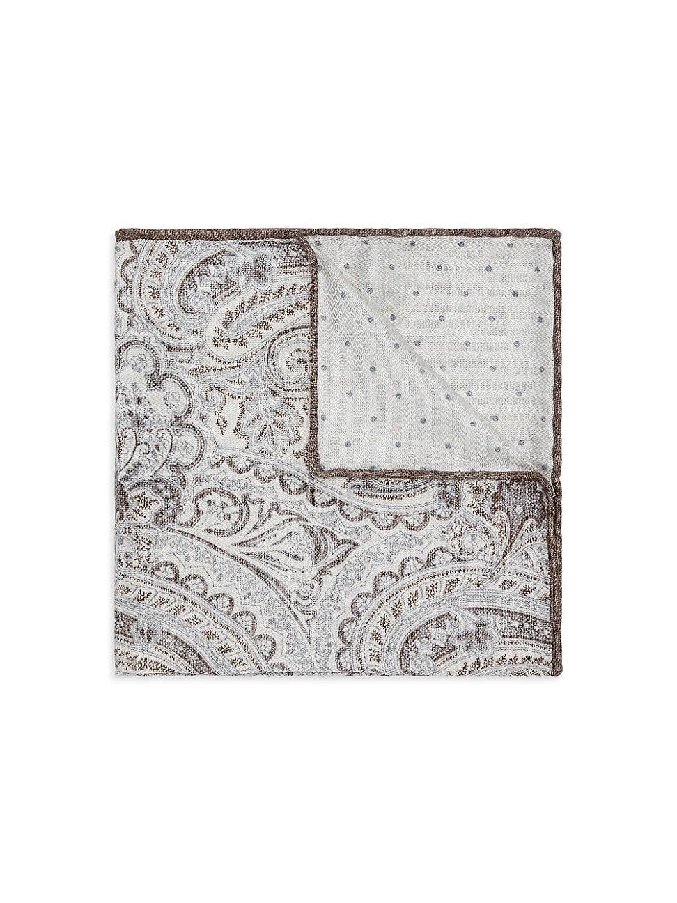 Mens Double Face Silk Pocket Square with Paisley Design Product Image