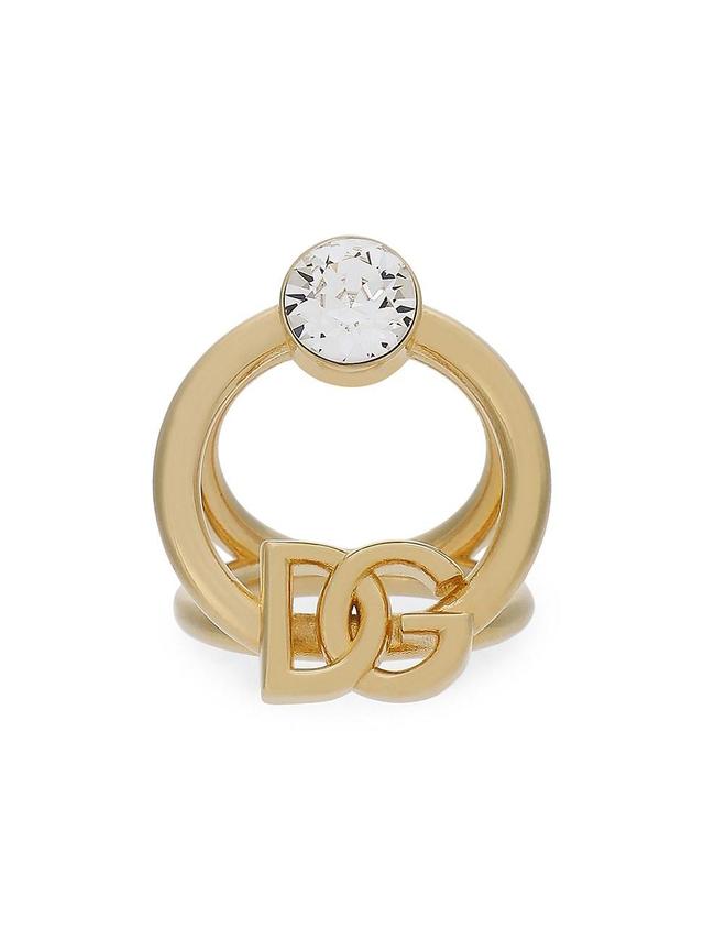 Womens Goldtone Crystal Logo Ring Product Image