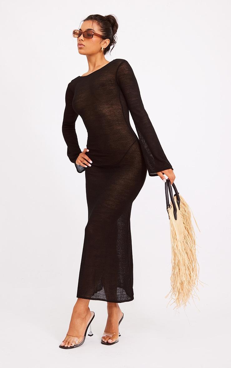 Black Scoop Back Filagree Knit Maxi Dress Product Image