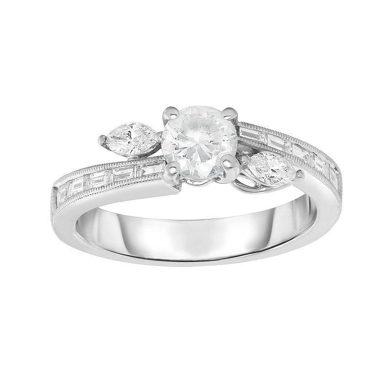 14k White Gold 1 Carat T.W. Diamond Bypass Engagement Ring, Womens Product Image