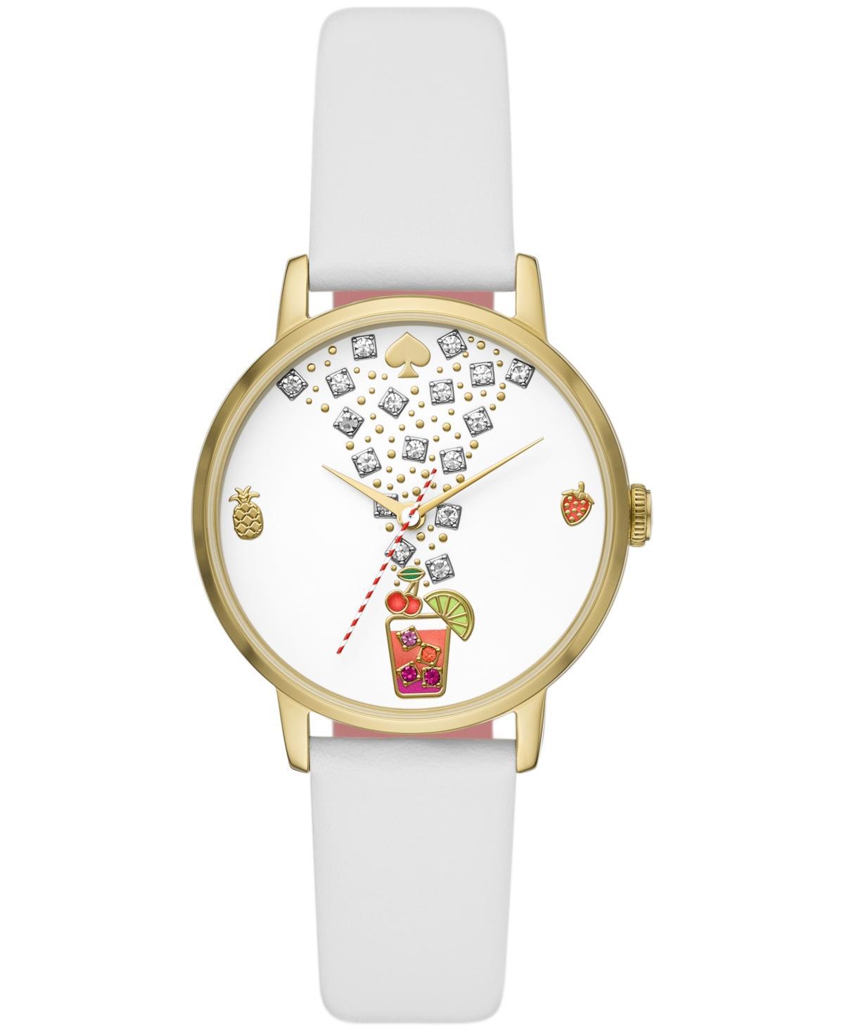 kate spade new york Womens Metro White Leather Watch 34mm Product Image