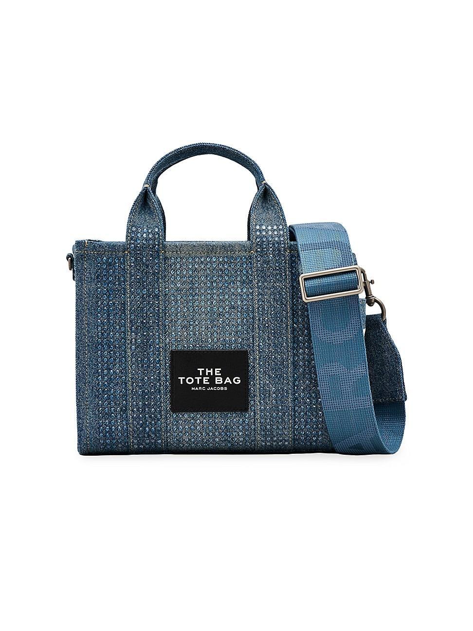 Womens The Small Crystal-Embellished Denim Tote Bag Product Image