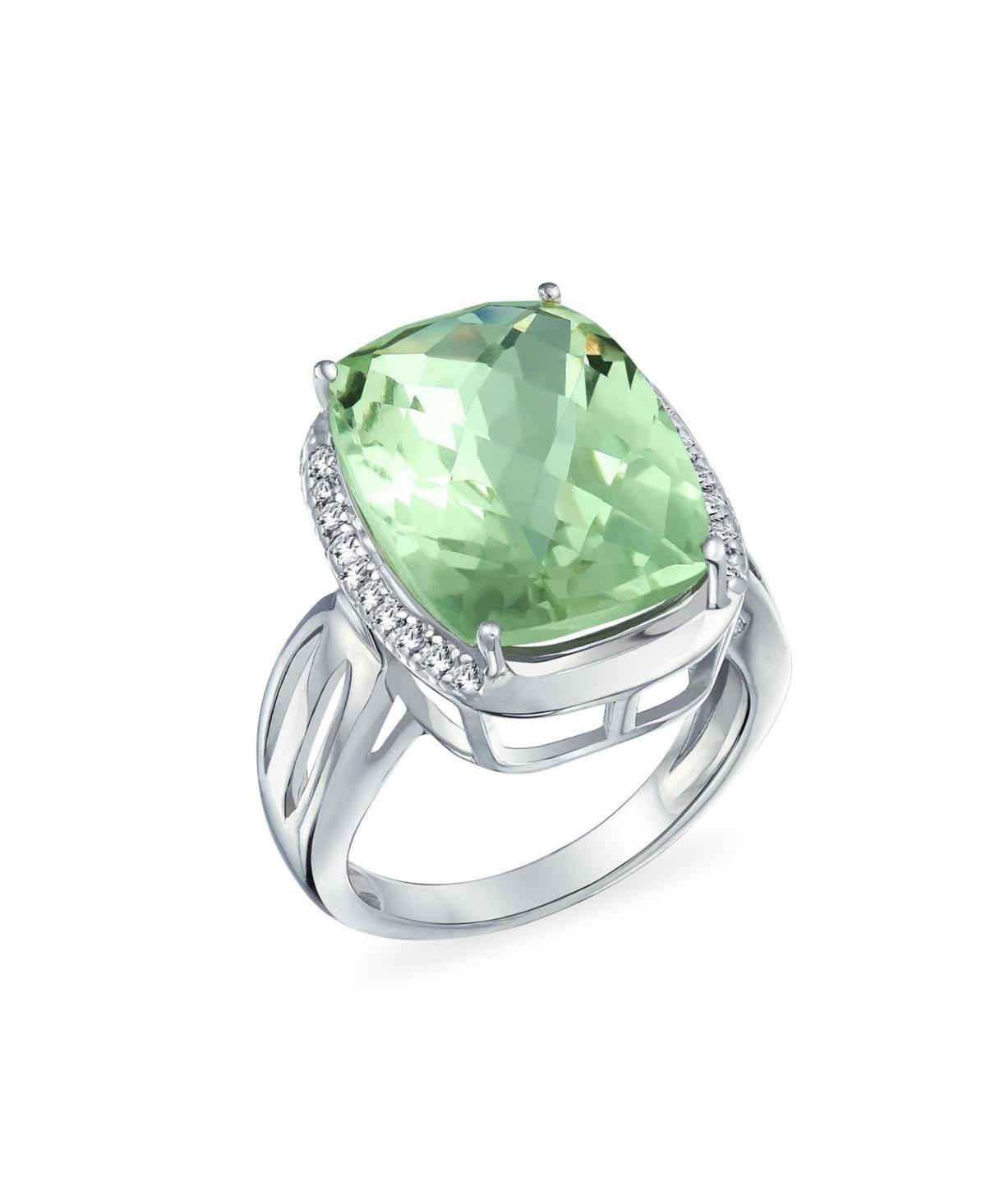 Bling Jewelry 6CT Cushion Cut Zircon Accented Light Green Solitaire Statement Natural Prasiolite Ring For Women Sterling Silver Split Shank Product Image