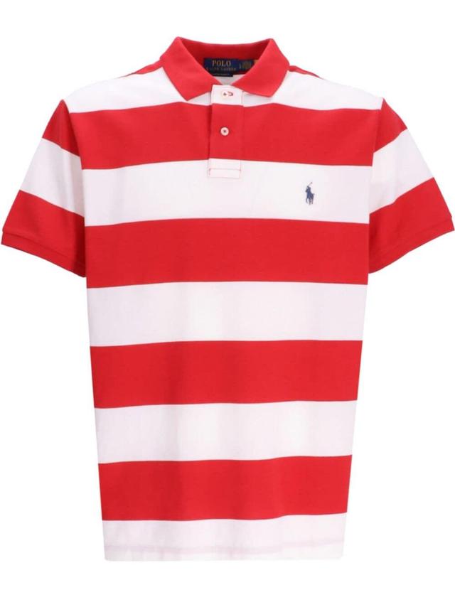 Striped Cotton Polo Shirt In Red Product Image