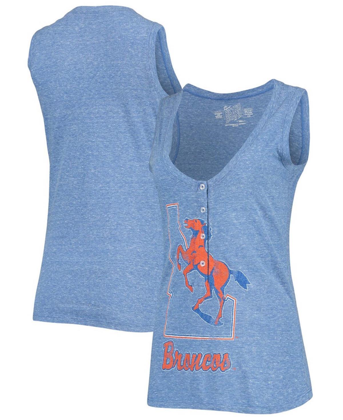 Womens Heathered Royal Boise State Broncos Relaxed Henley Tri-Blend V-Neck Tank Top Product Image