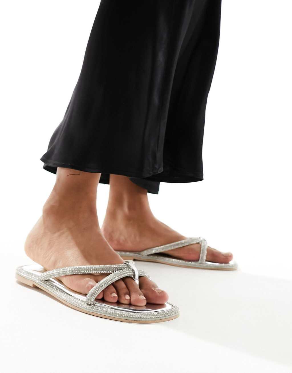 Simmi London Florai strappy flat sandals in silver Product Image