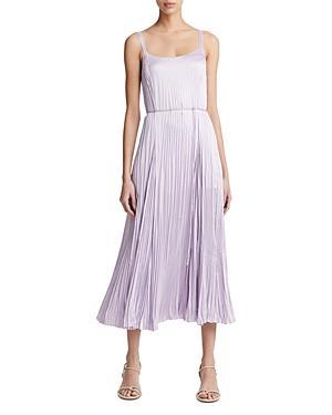 VINCE Pleated Crushed Satin Midi Slip Dress In Purple Product Image