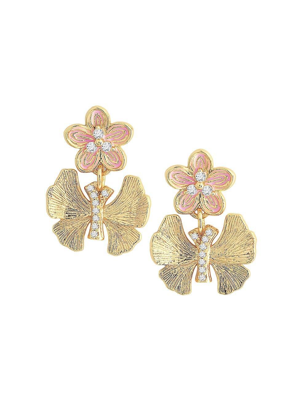 Womens Butterfly 18K Gold-Plated, Cubic Zirconia & Enamel Drop Earrings Product Image