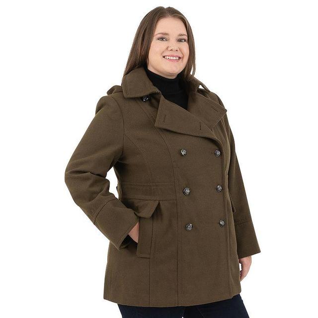 Plus Size Fleet Street Hooded Wool-Blend Peacoat, Womens Green Product Image