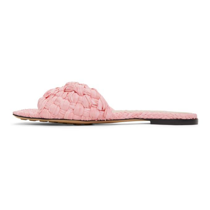 BOTTEGA VENETA Flat Sandals With Woven Raffia Band In Pink Product Image