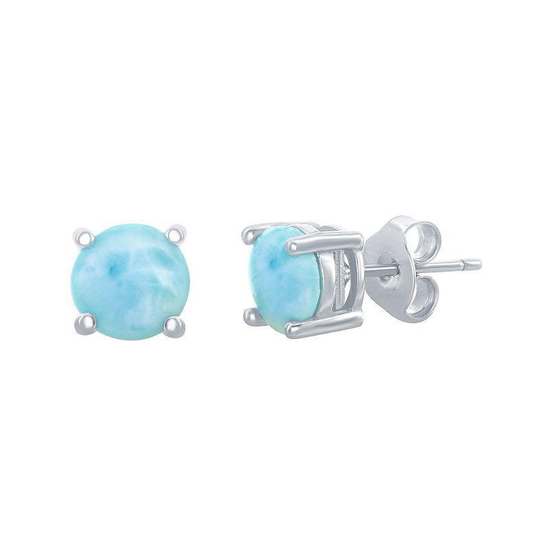 Sterling Silver 6mm Larimar Stud Earrings, Womens, Blue Product Image