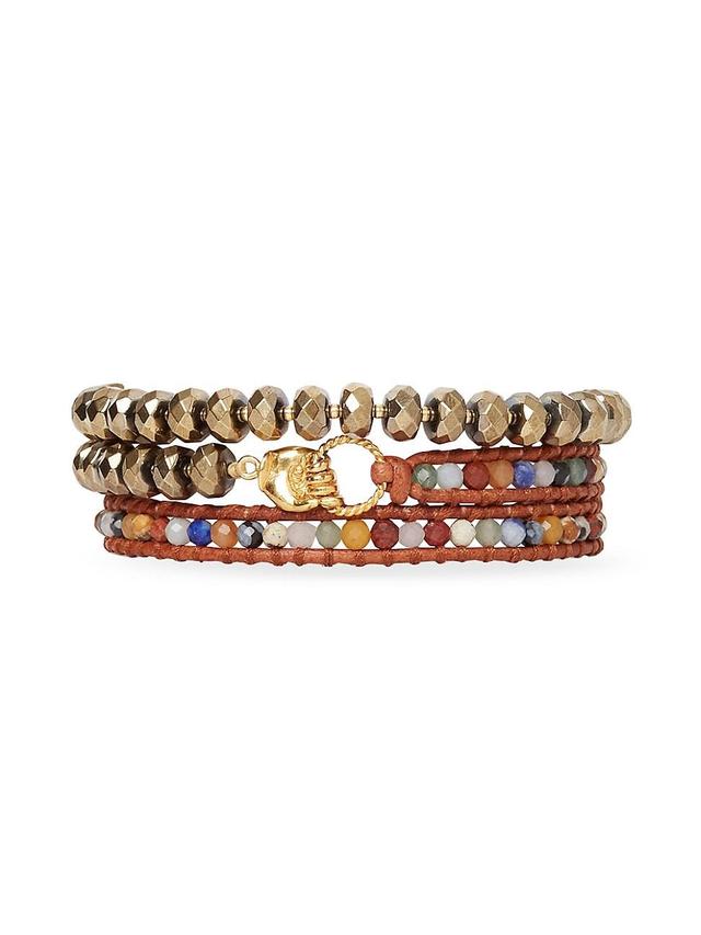 Womens 18K-Gold-Plated & Multi-Gemstone Beaded Wrap Bracelet Product Image