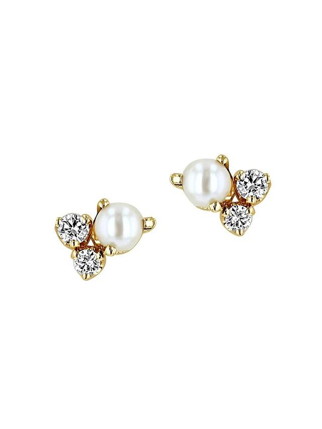 Zo Chicco Diamond & Pearl Trio Stud Earrings Product Image