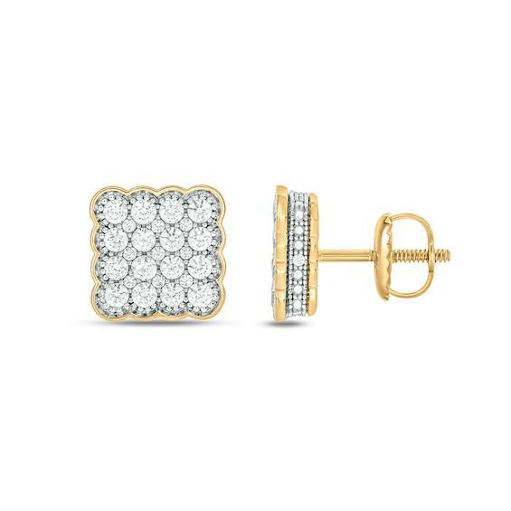 Men's 1 CT. T.w. Square Multi-Diamond Scallop Frame Stud Earrings in 10K Gold Product Image