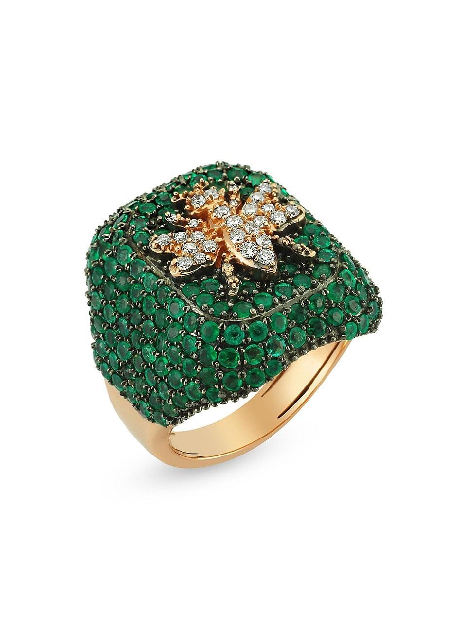 Womens Honey 14K Yellow Gold, Emerald, & 0.24 TCW Diamond Queen Bee Ring Product Image