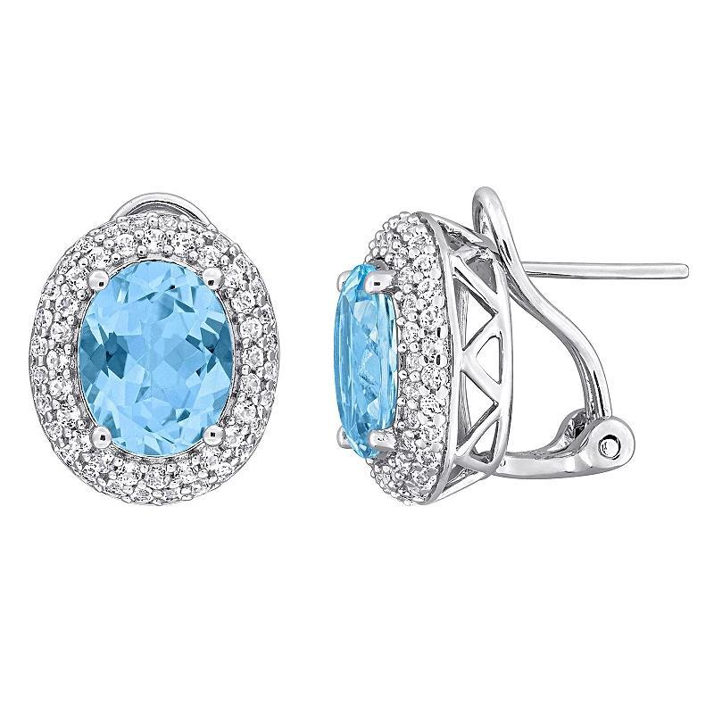 Stella Grace Sterling Silver Sky Blue Topaz & White Topaz Double Halo Earrings, Womens Product Image