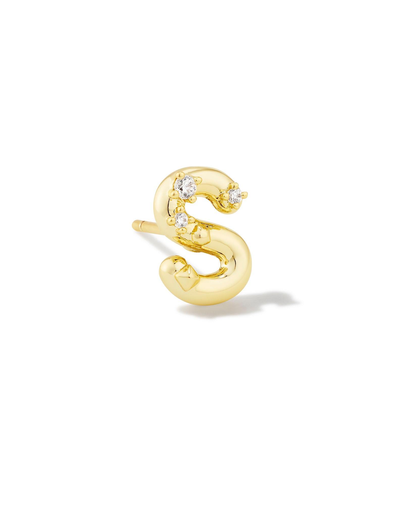 Crystal Letter Q Gold Single Stud Earring in White Crystal Product Image