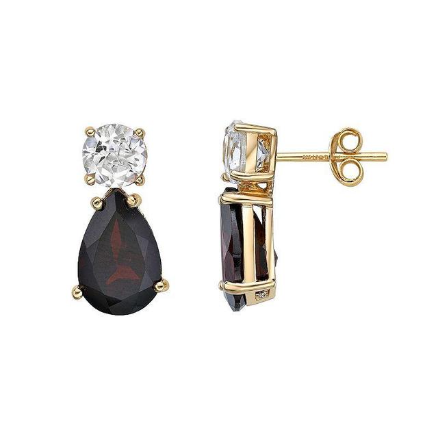 Gemminded 18k Gold Over Silver Garnet & White Topaz Drop Earrings, Womens, Gold Tone Product Image