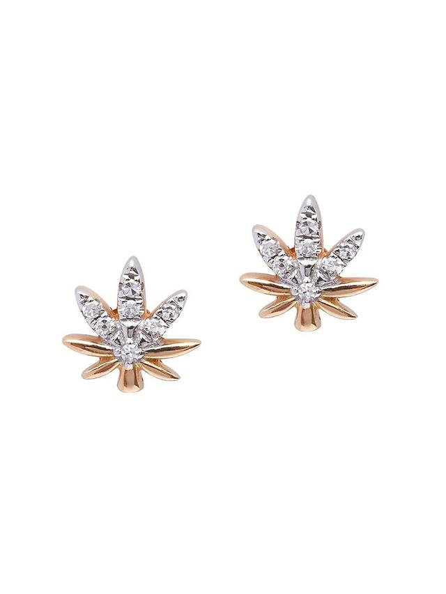 Womens Magic Touch 18K Rose Gold & Diamond Leaf Stud Earrings - Pink Gold Product Image