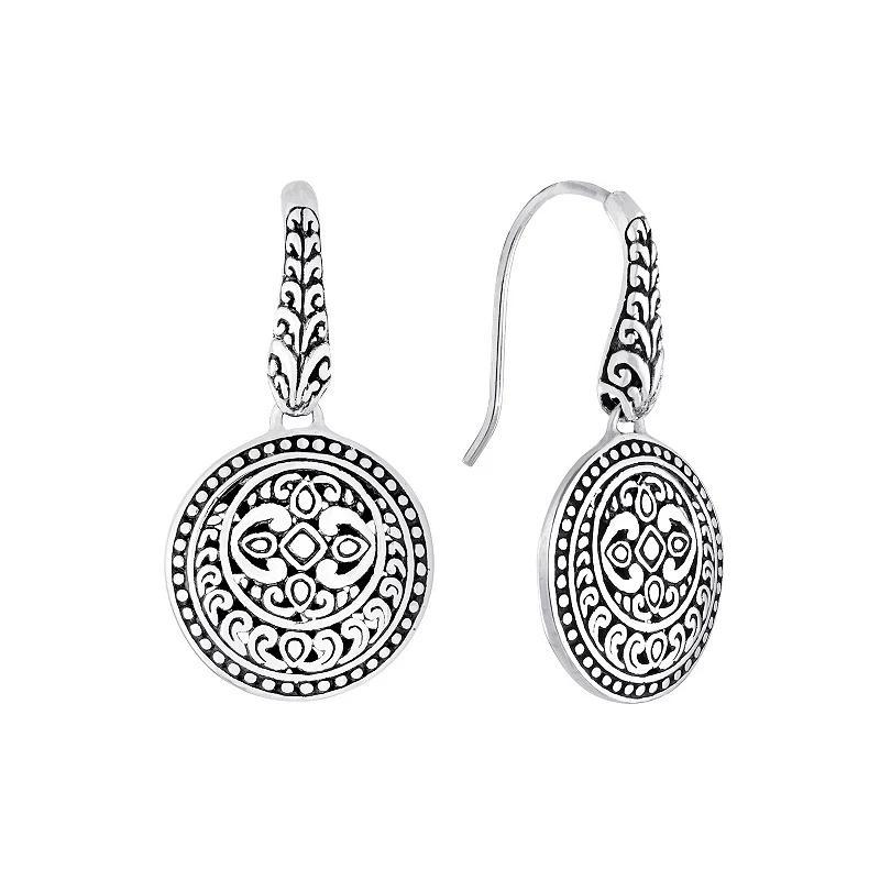 Athra NJ Inc Sterling Silver Oxidized Round Filigree Drop Earrings, Womens, White Product Image