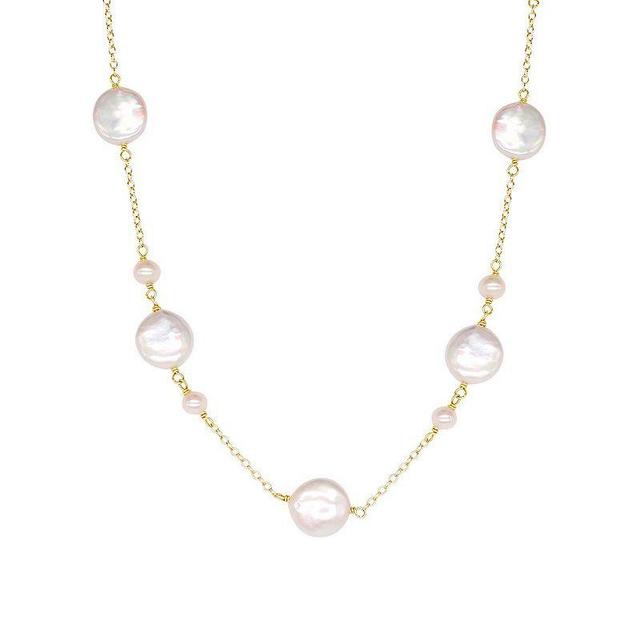 Jewelmak 14k Gold Freshwater Cultured Pearl Coin Station Necklace, Womens White Product Image