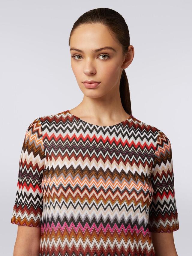 Short-sleeved viscose mini dress with zigzag pattern Multicoloured | Missoni Product Image